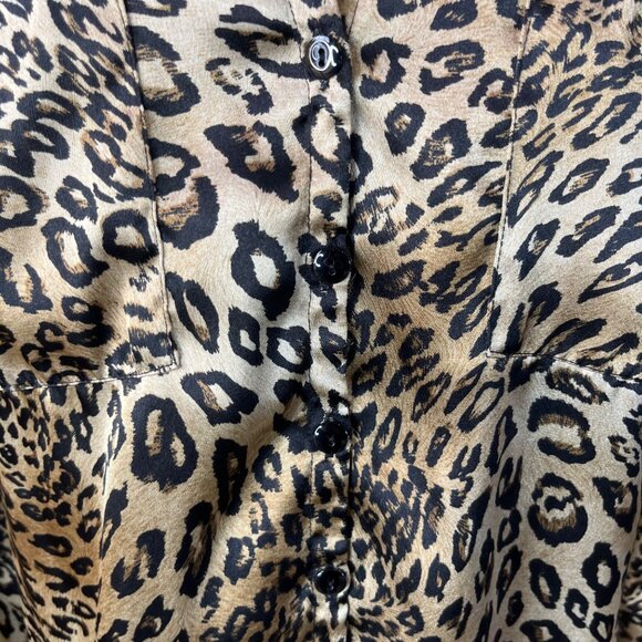 Kasper Separates Button Front Shirt Women Medium Black Brown Leopard Print Silky - Picture 5 of 9